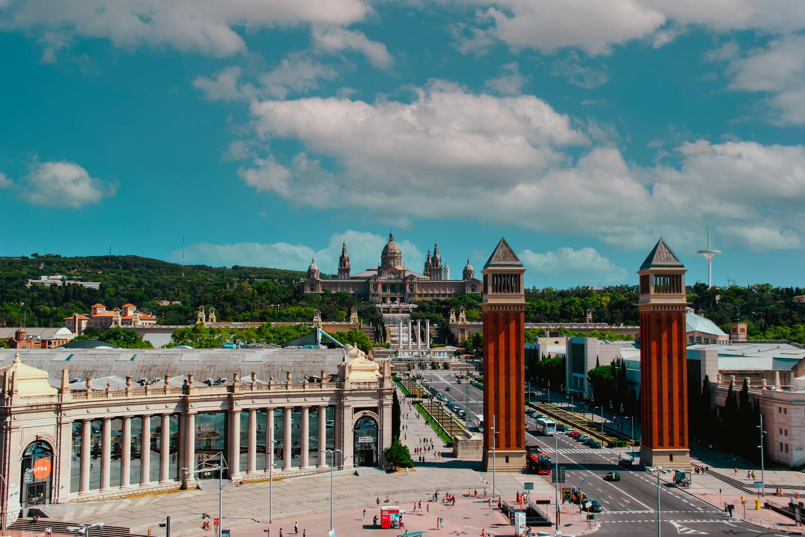 Aerial View of the Plaza of Spain in Barcelona, Spain